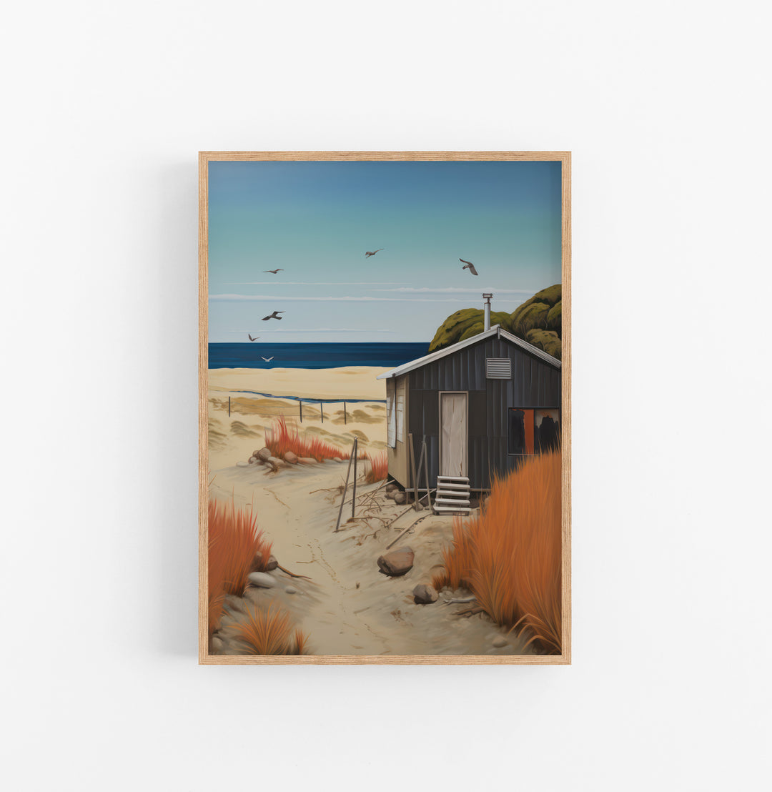 Cuadro con Marco Eclectic Paisaje Cabana Playa Azul Naranja