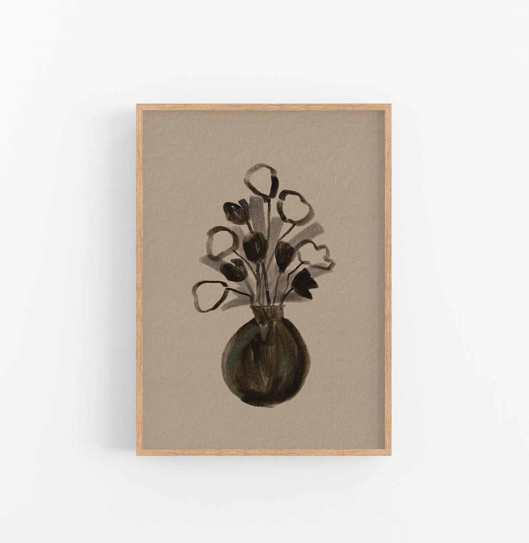 Cuadro con Marco Casual Ethnic Floral Minimalista Negro Beige