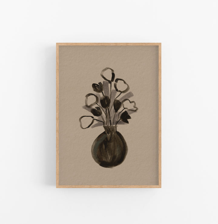 Cuadro con Marco Casual Ethnic Floral Minimalista Negro Beige