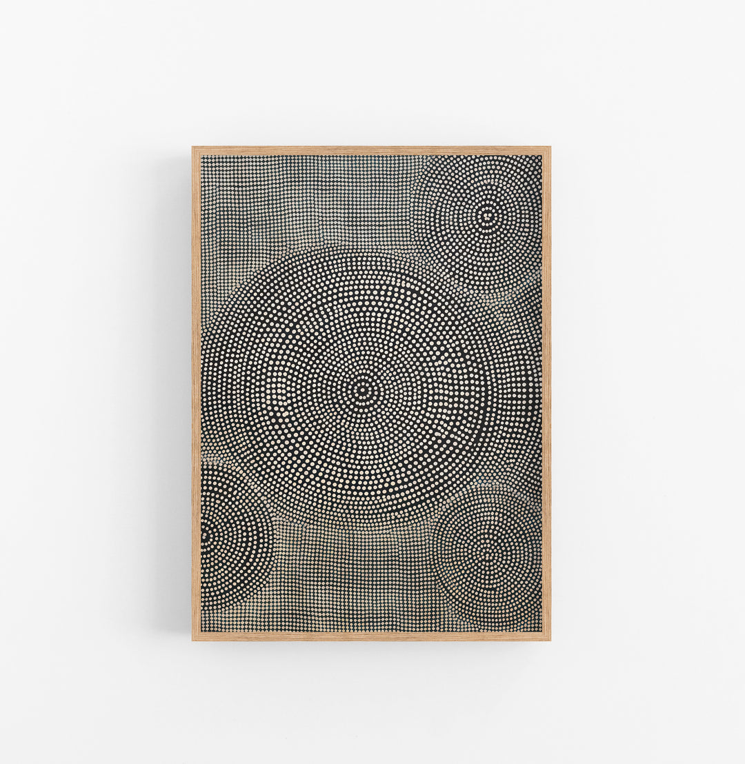 Cuadro con Marco Eclectic Puntillismo Circular Beige Negro