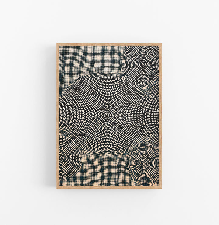 Cuadro con Marco Eclectic Puntillismo Circular Beige Negro