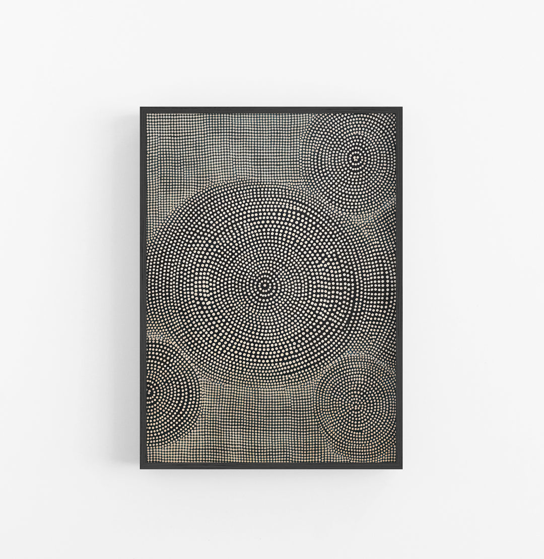 Cuadro con Marco Eclectic Puntillismo Circular Beige Negro