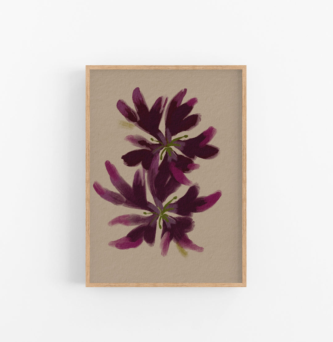 Cuadro con Marco Casual Ethnic Floral Pintura Acuarela Morado Verde