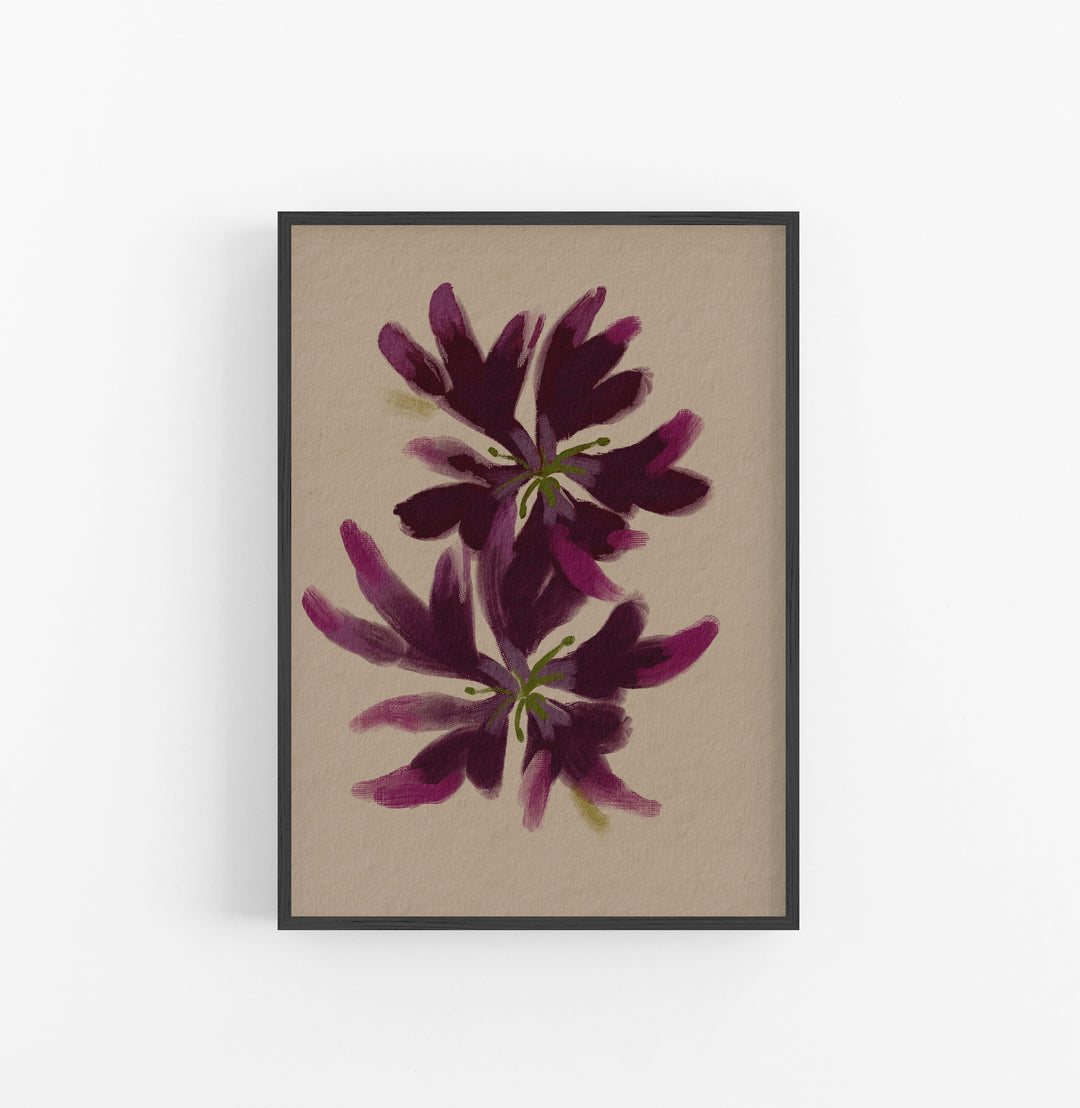 Cuadro con Marco Casual Ethnic Floral Pintura Acuarela Morado Verde