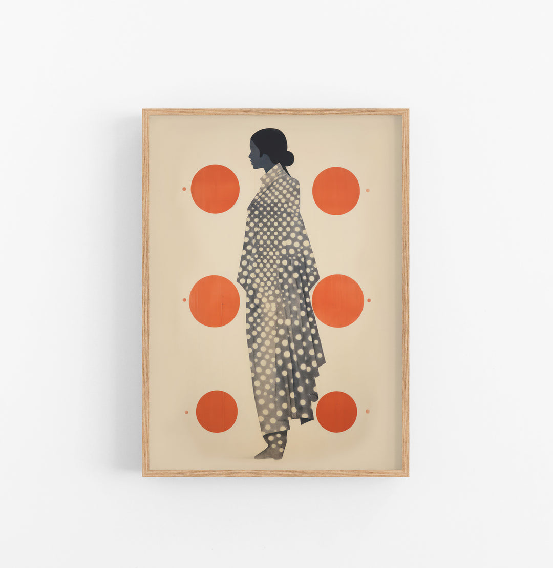Cuadro con Marco Eclectic Puntitos Negro Beige Naranja Geometrico