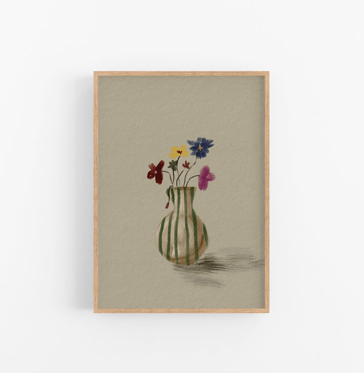 Cuadro con Marco Casual Ethnic Flores Pintura Vintage Verde Beige