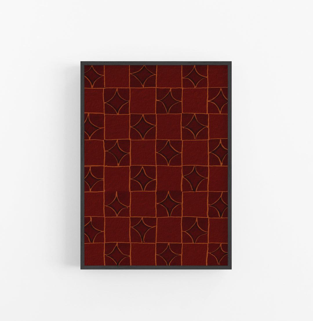 Cuadro con Marco Casual Ethnic Geometrico Marron Rojizo Ocre