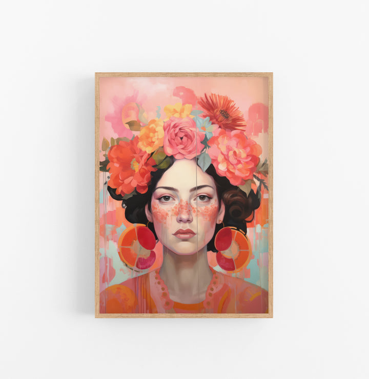 Cuadro con Marco Eclectic Retrato Floral Rosa Naranja