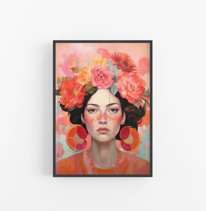Cuadro con Marco Eclectic Retrato Floral Rosa Naranja