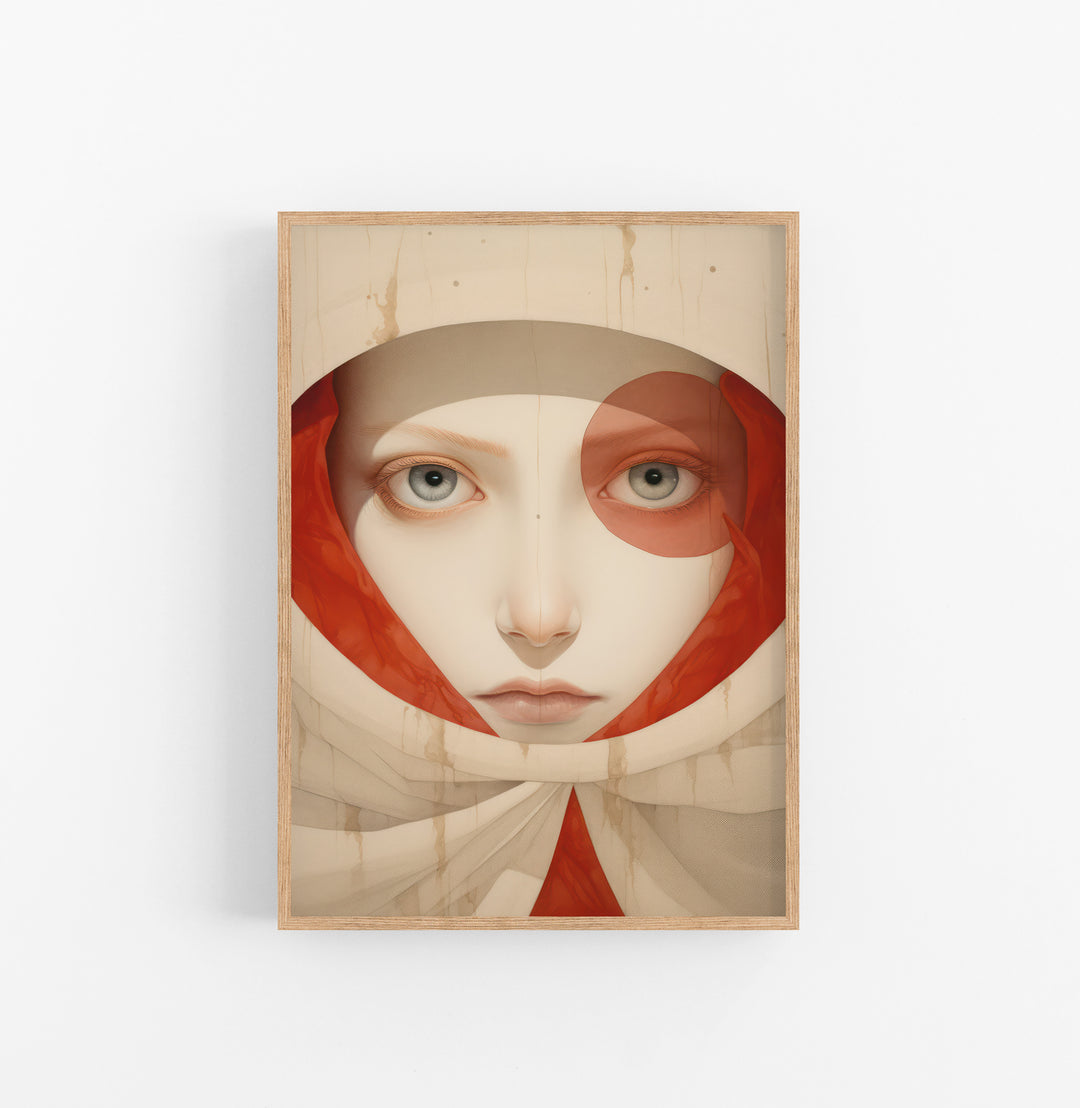 Cuadro con Marco Eclectic Rostro Abstracto Rojo Crema