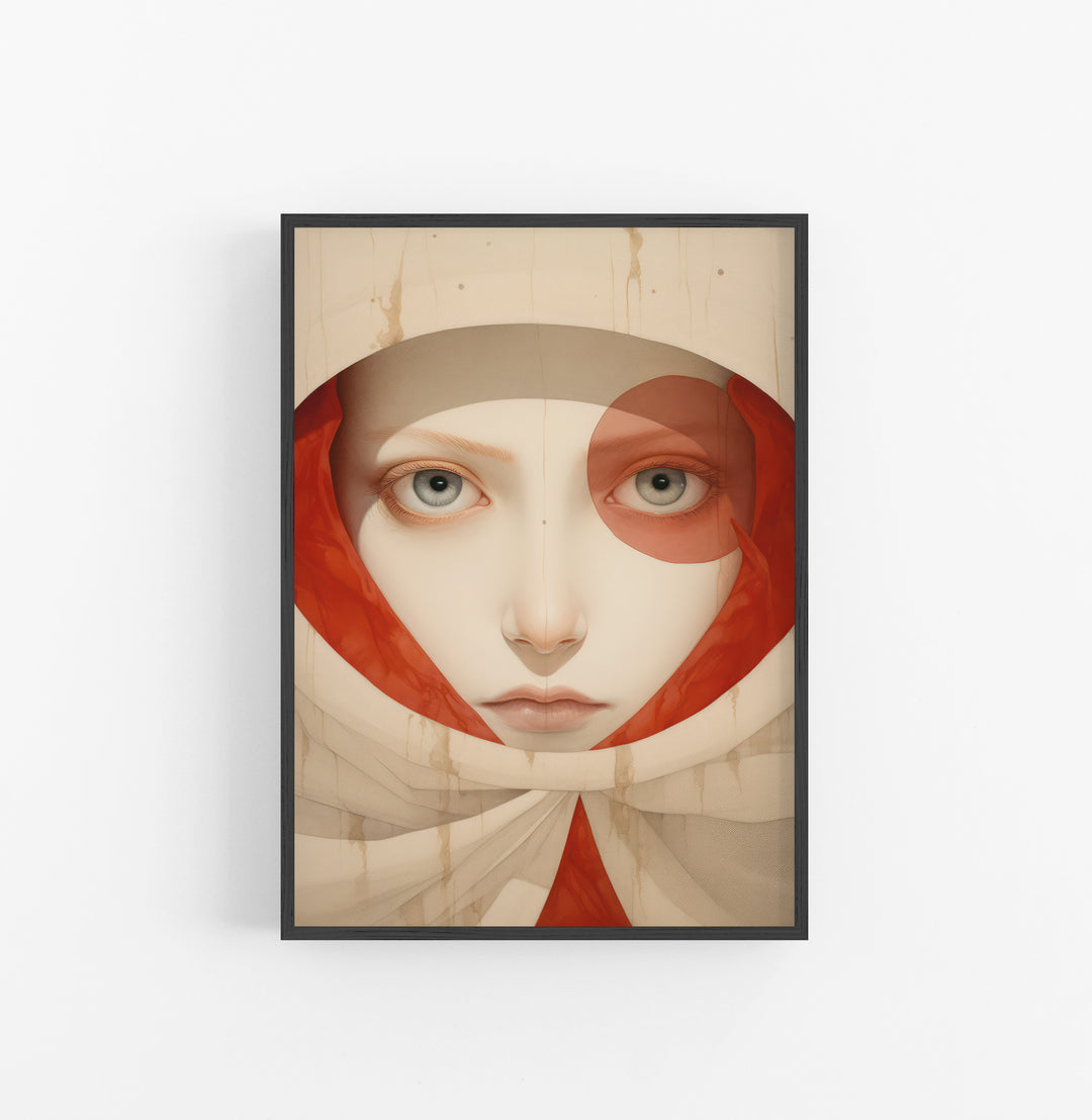 Cuadro con Marco Eclectic Rostro Abstracto Rojo Crema