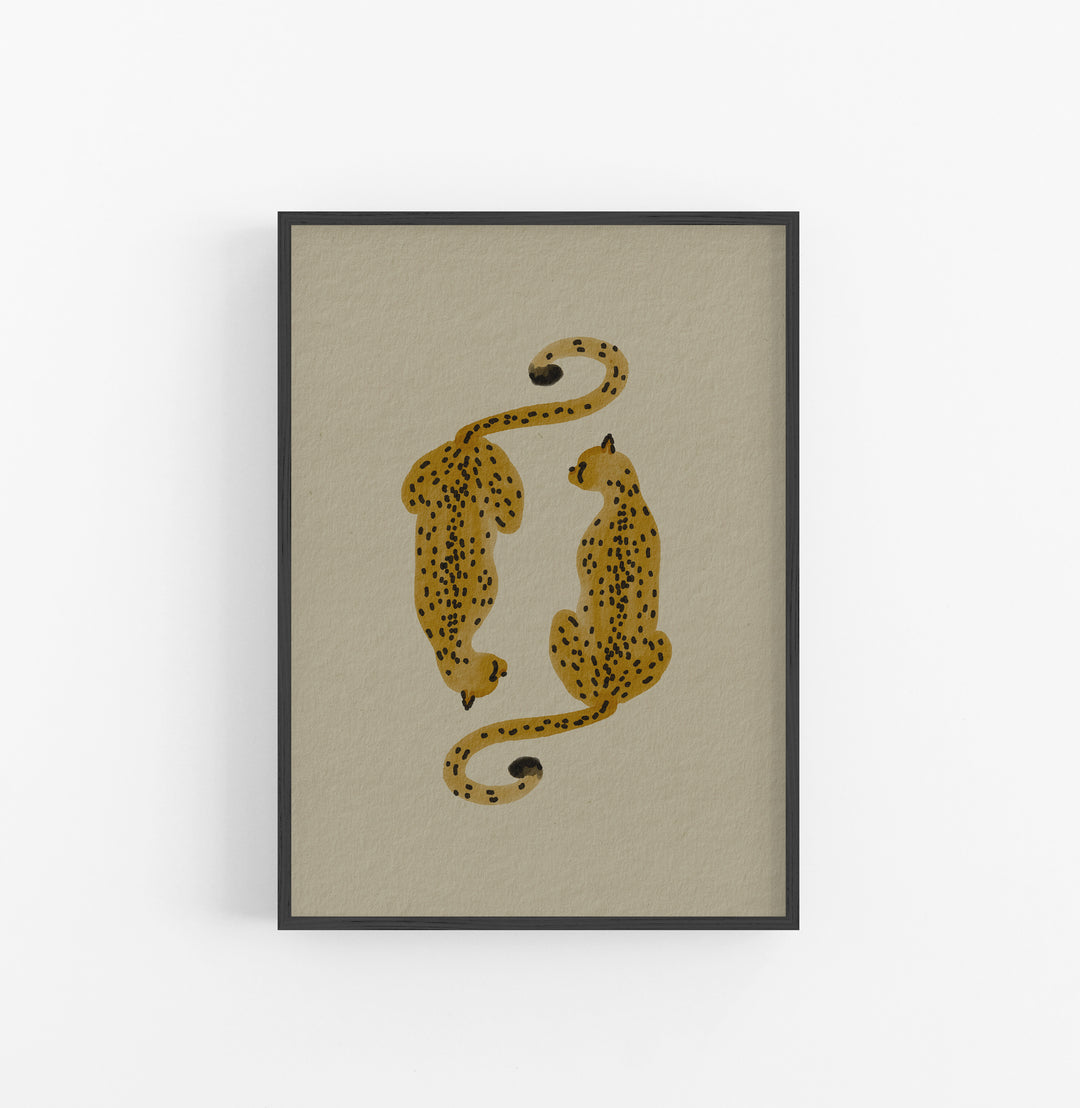 Cuadro con Marco Casual Ethnic Jaguares Acuarela Ocre Marron