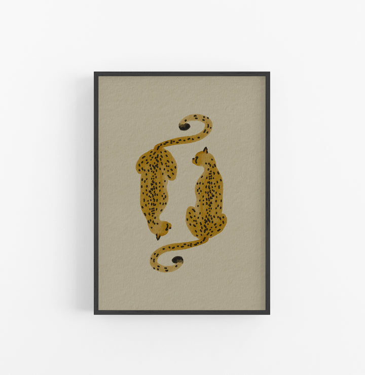 Cuadro con Marco Casual Ethnic Jaguares Acuarela Ocre Marron