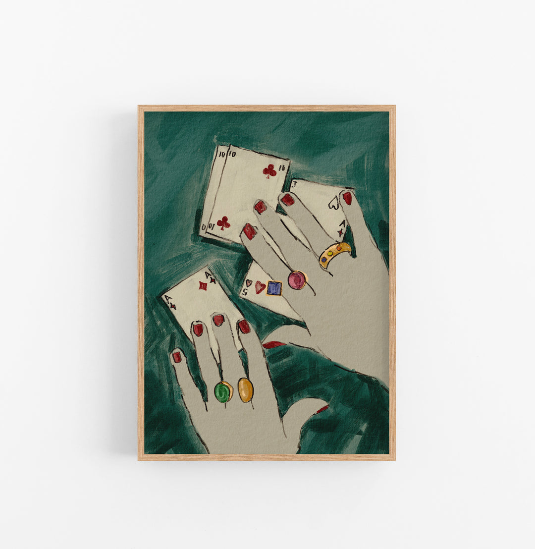 Cuadro con Marco Casual Ethnic Manos Cartas Joyas Verde Rojo
