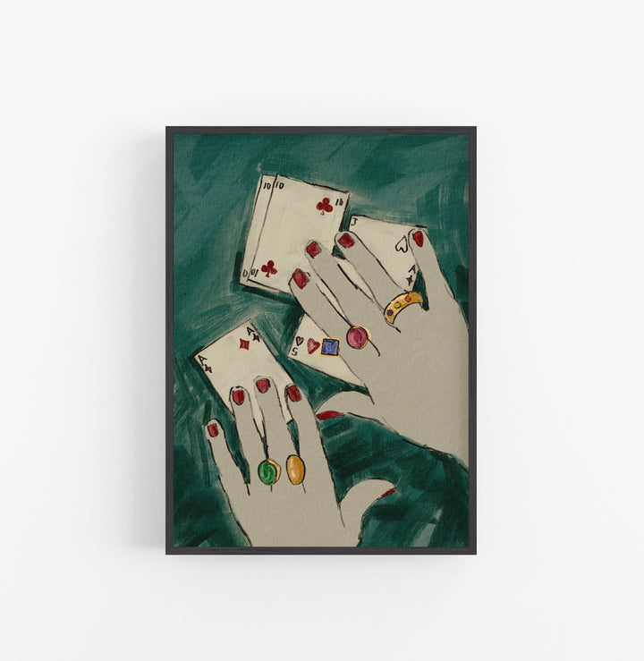 Cuadro con Marco Casual Ethnic Manos Cartas Joyas Verde Rojo