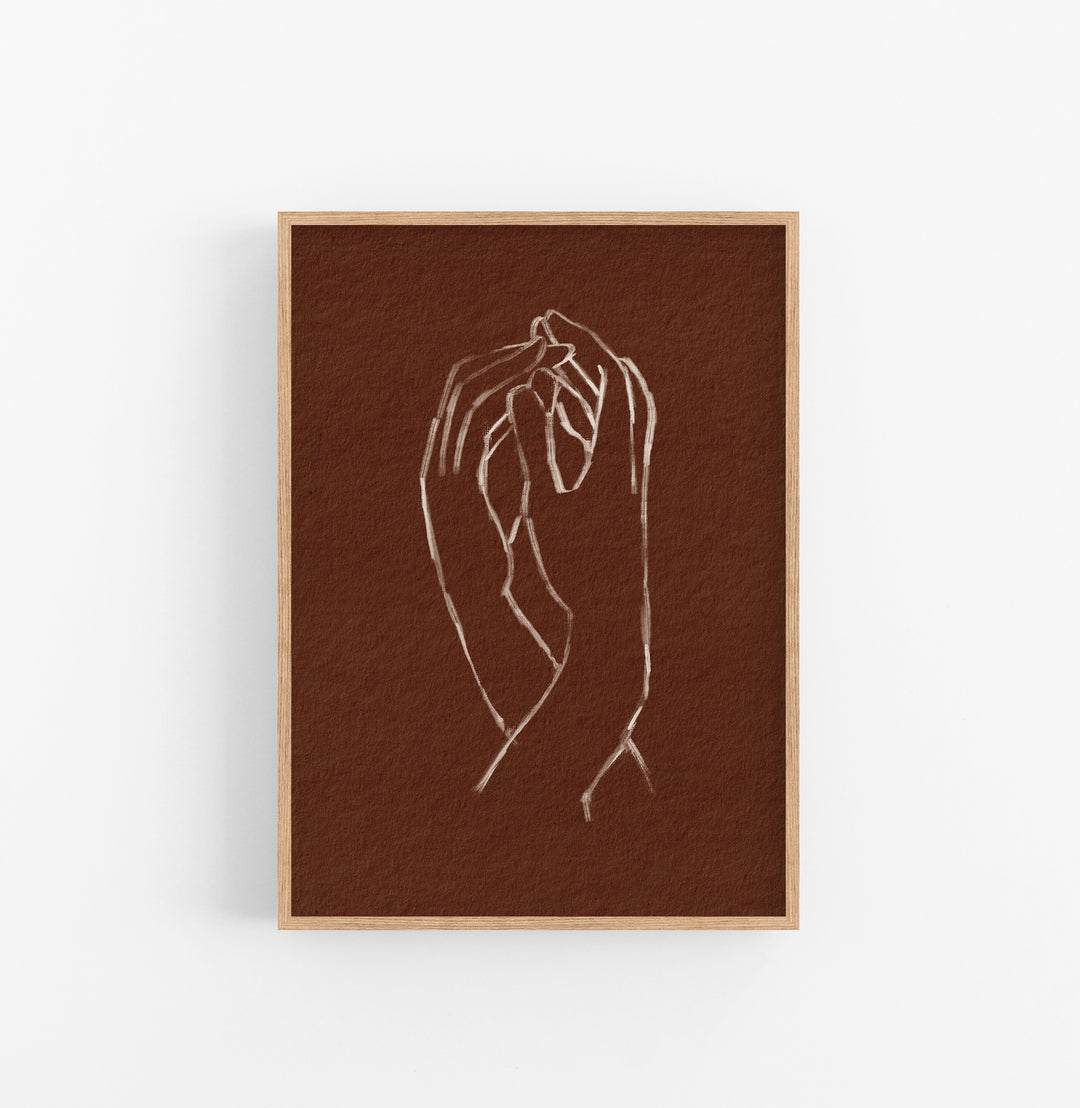 Cuadro con Marco Casual Ethnic Manos Dibujo Lineal Blanco Marron