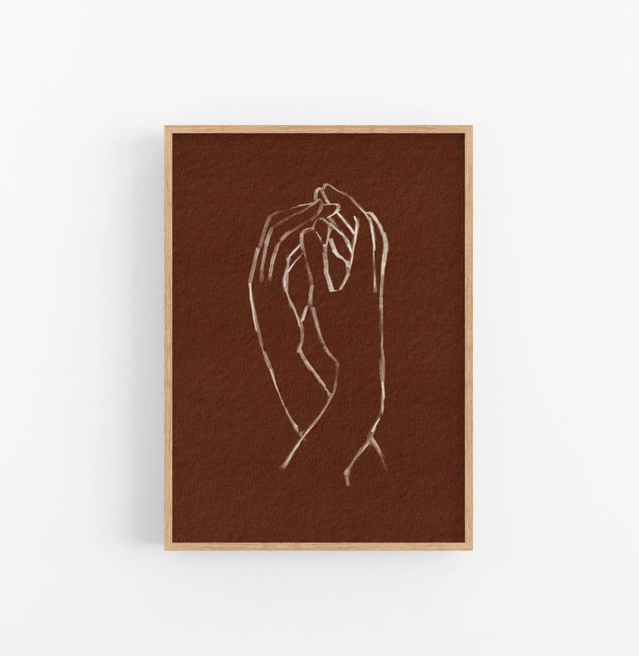 Cuadro con Marco Casual Ethnic Manos Dibujo Lineal Blanco Marron