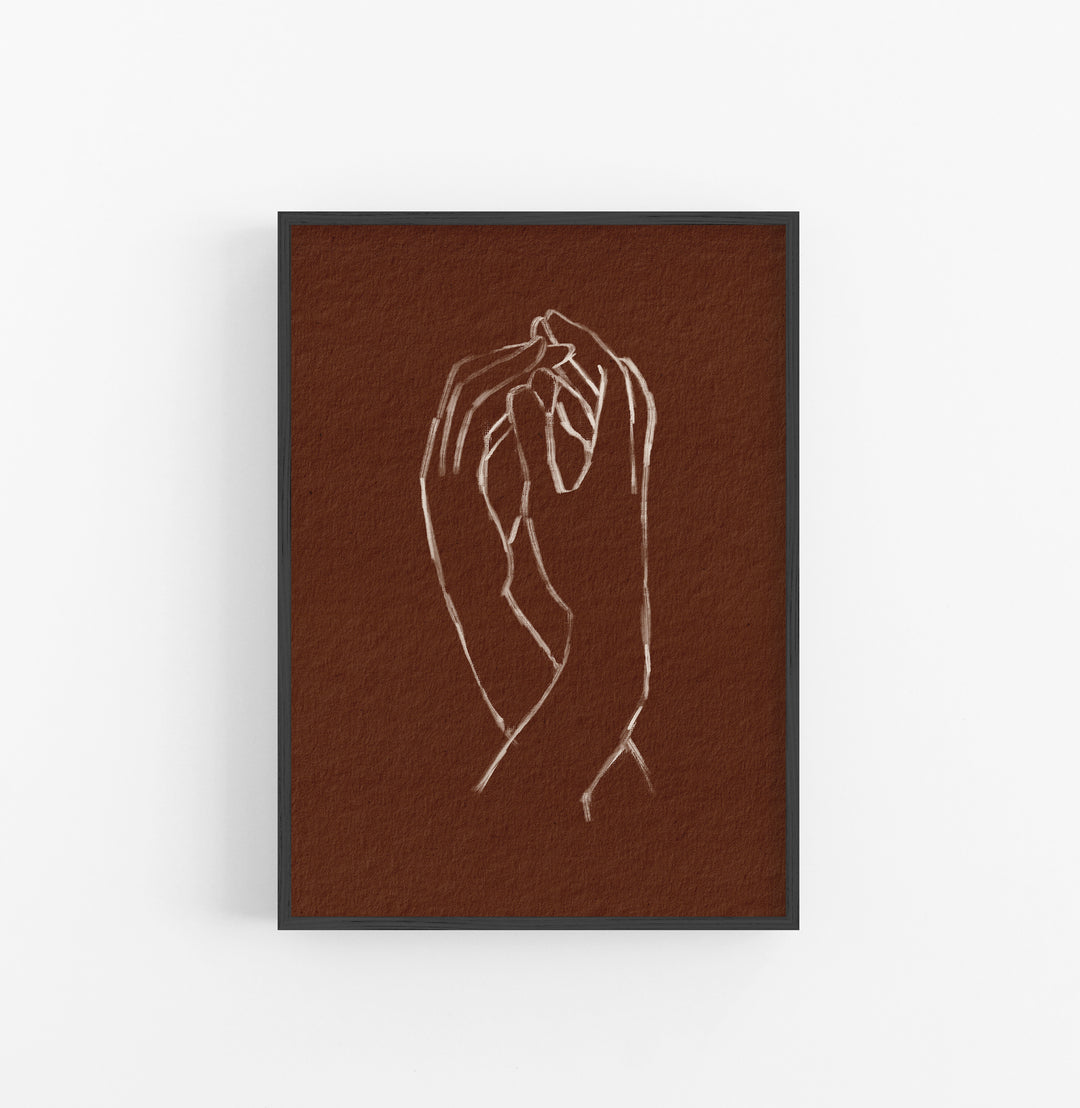 Cuadro con Marco Casual Ethnic Manos Dibujo Lineal Blanco Marron