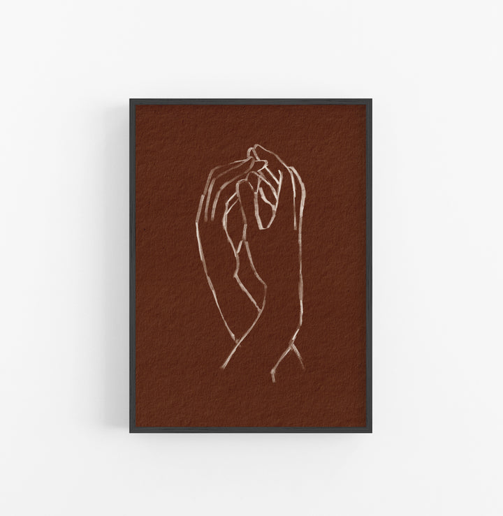 Cuadro con Marco Casual Ethnic Manos Dibujo Lineal Blanco Marron
