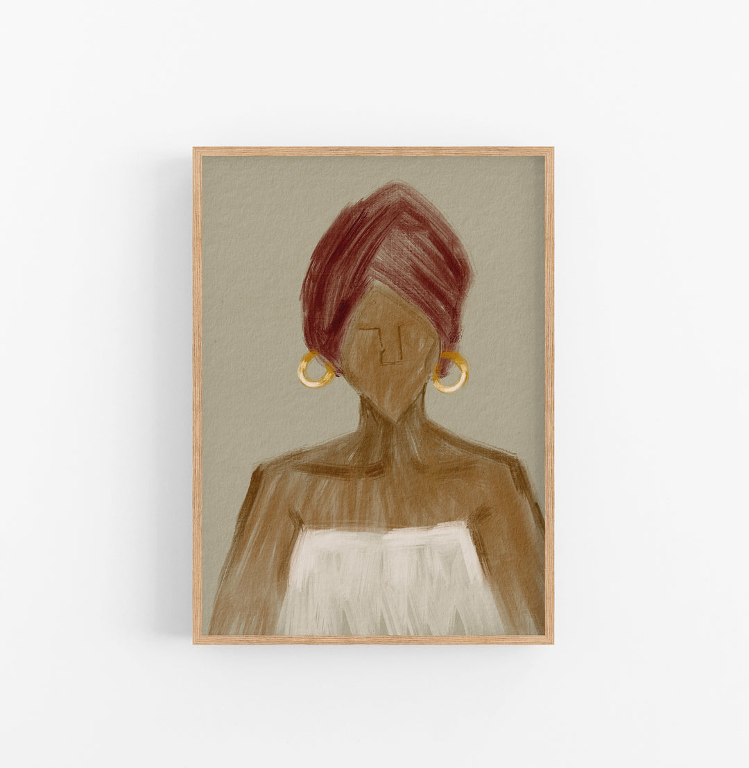 Cuadro con Marco Casual Ethnic Retrato Minimalista Ocre Rojo