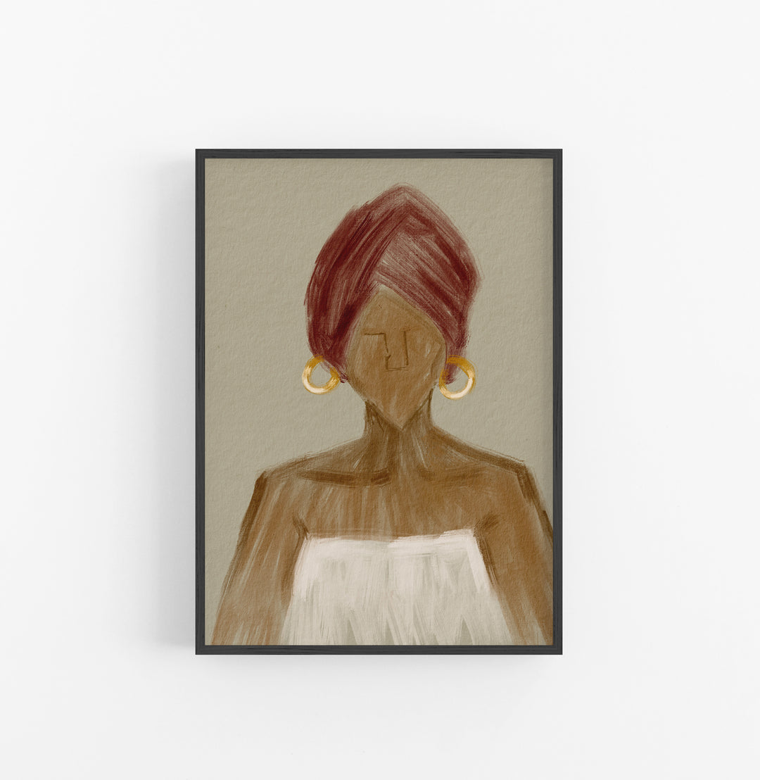 Cuadro con Marco Casual Ethnic Retrato Minimalista Ocre Rojo