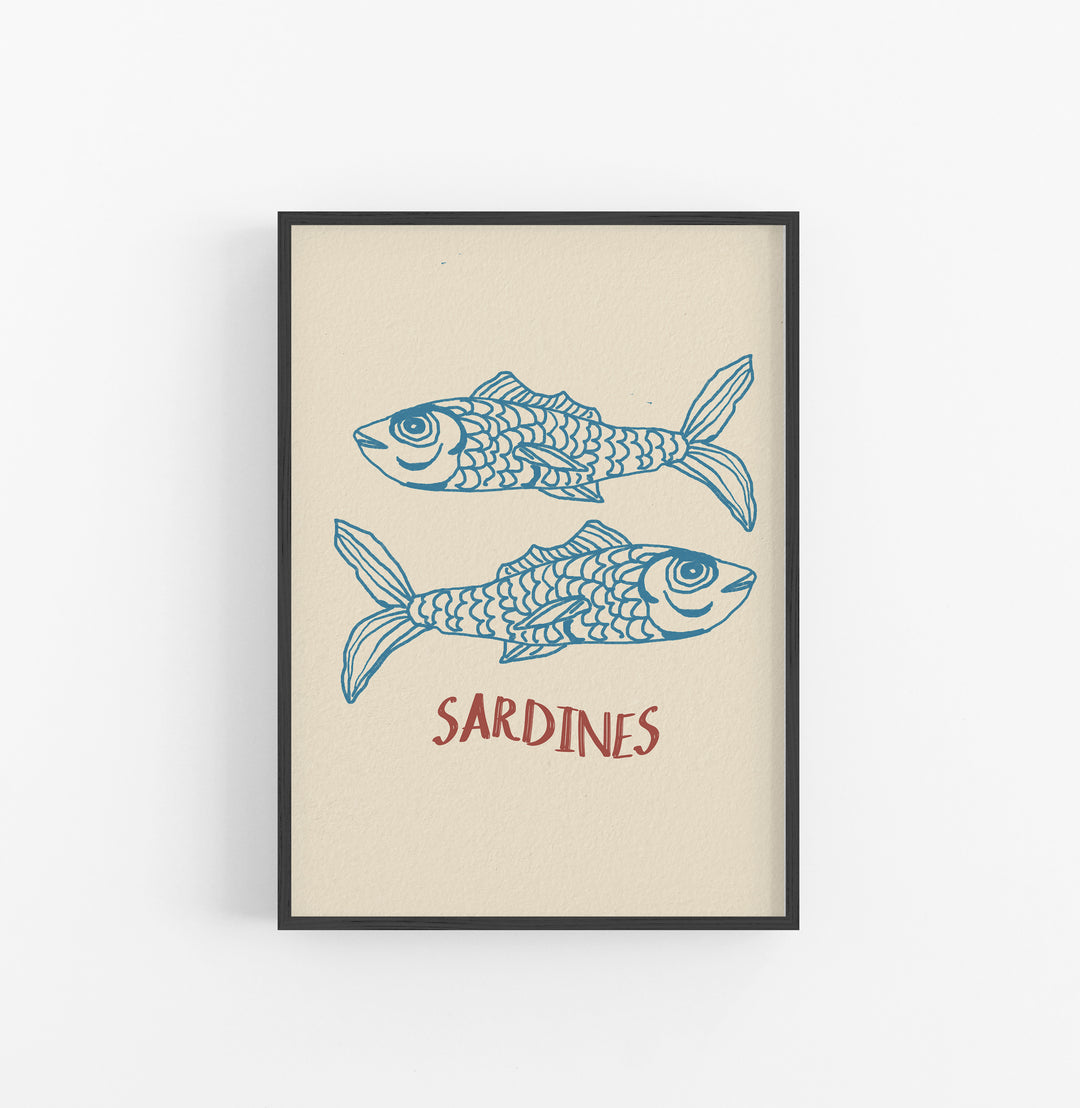 Cuadro Acuatico Pescado Sardina Azul Crema