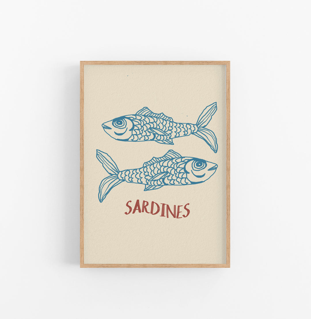 Cuadro Acuatico Pescado Sardina Azul Crema