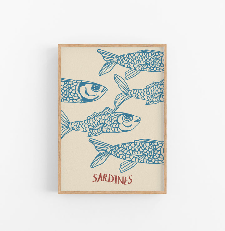 Cuadro Acuatico Sardinas Azul Crema
