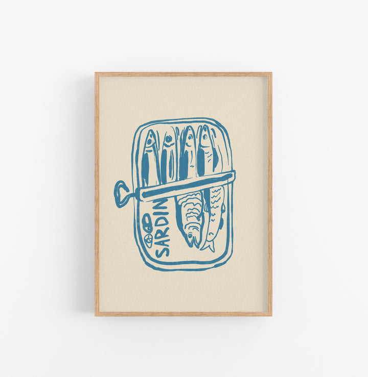Cuadro Dibujo Tinta Azul Sardinas Latas