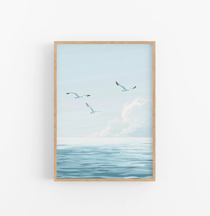 Cuadro Marino Gaviotas Azul Claro