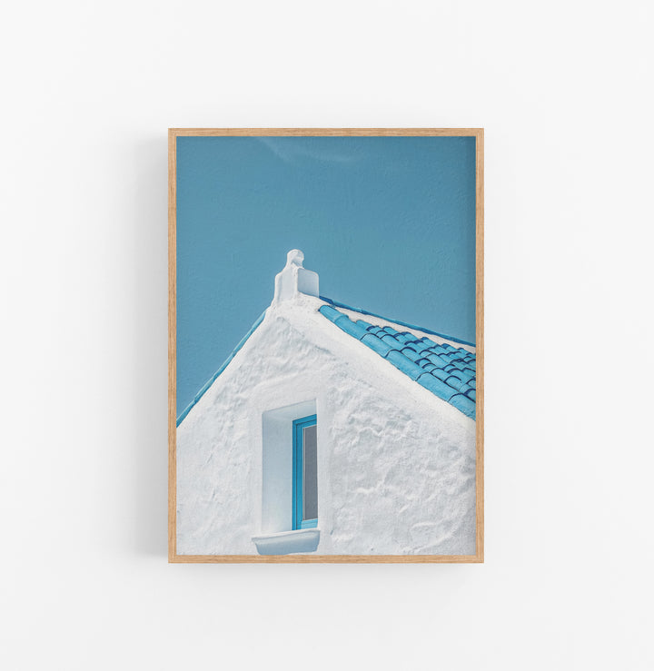 Cuadro Minimalista Blanco Azul Tejado