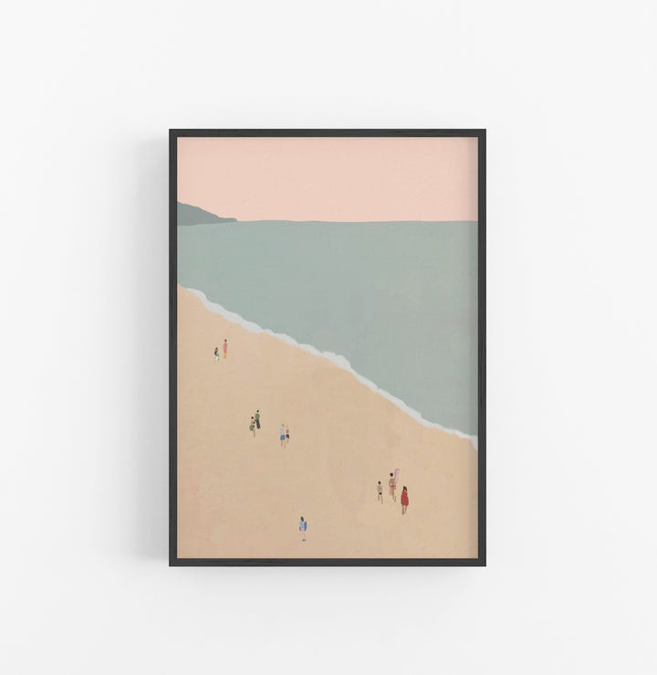 Cuadro Minimalista Playa Pastel Rosa Azul