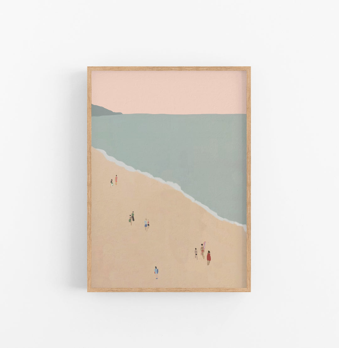 Cuadro Minimalista Playa Pastel Rosa Azul