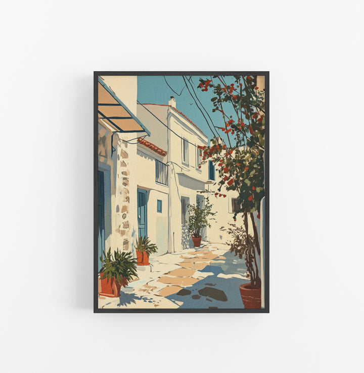 Cuadro Paisaje Calle Blanca Azul Rojo