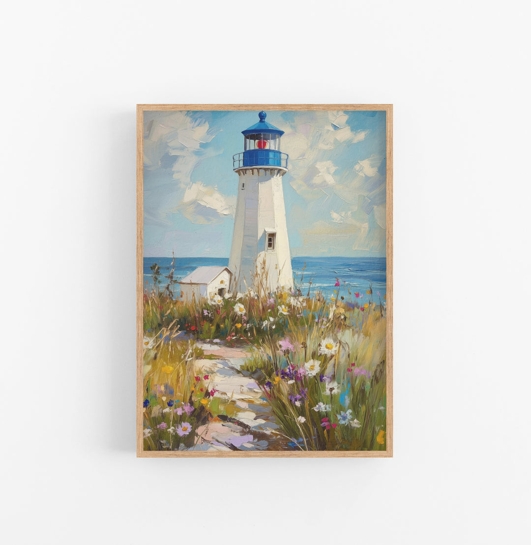 Cuadro Pintura Impresionista Faro Azul Blanco