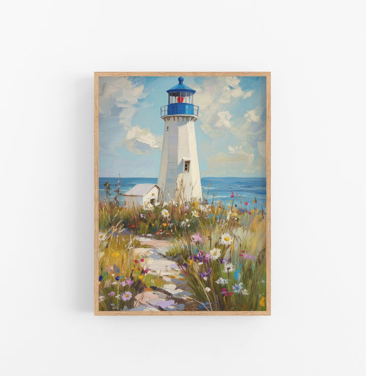 Cuadro Pintura Impresionista Faro Azul Blanco