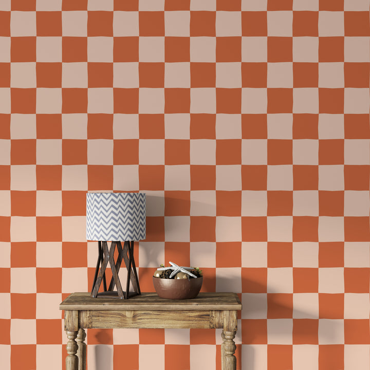 Papel pintado Ajedrezado Irregular Naranja Rosa L