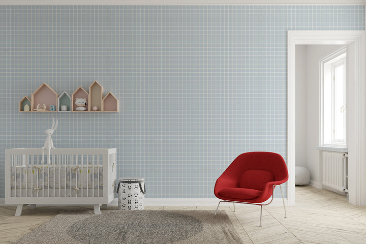 Papel pintado Cuadricula Azul Claro Crema S