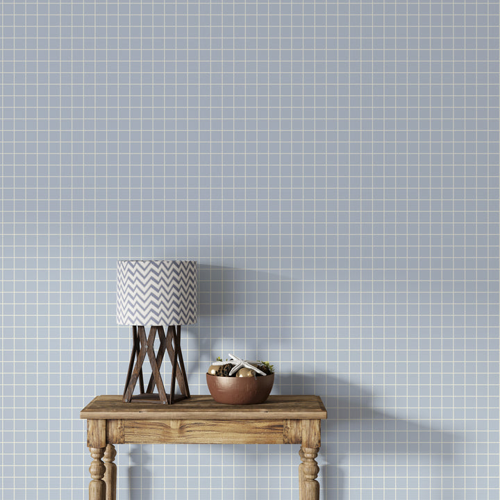 Papel pintado Cuadricula Azul Claro Crema S