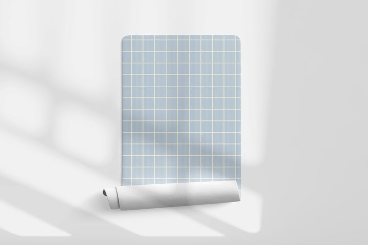 Papel pintado Cuadricula Azul Claro Crema S