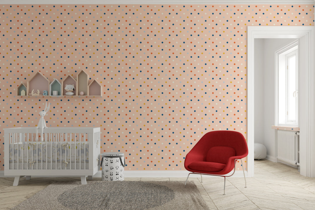 Papel pintado Puntos Irregulares Retro Naranja Azul M