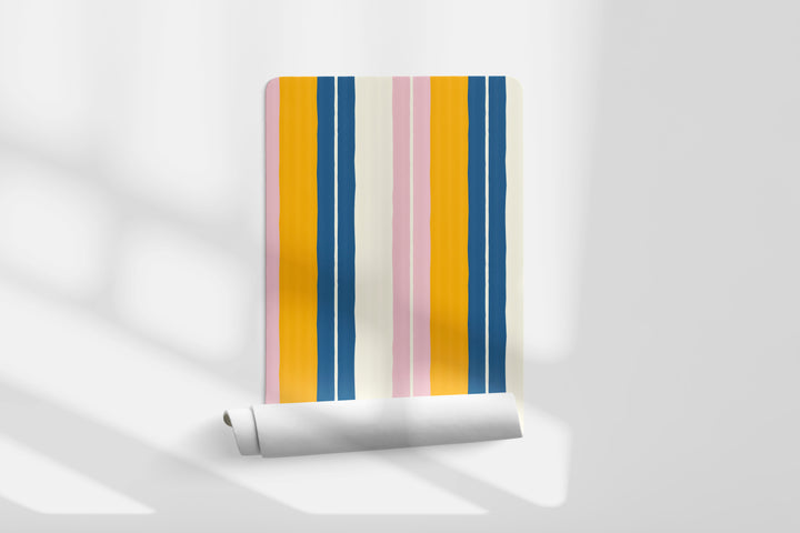 Papel pintado Rayas Dobles Amarillo Azul Rosa M