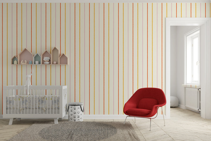 Papel pintado Rayas Finas Ocre Naranja Rosa L