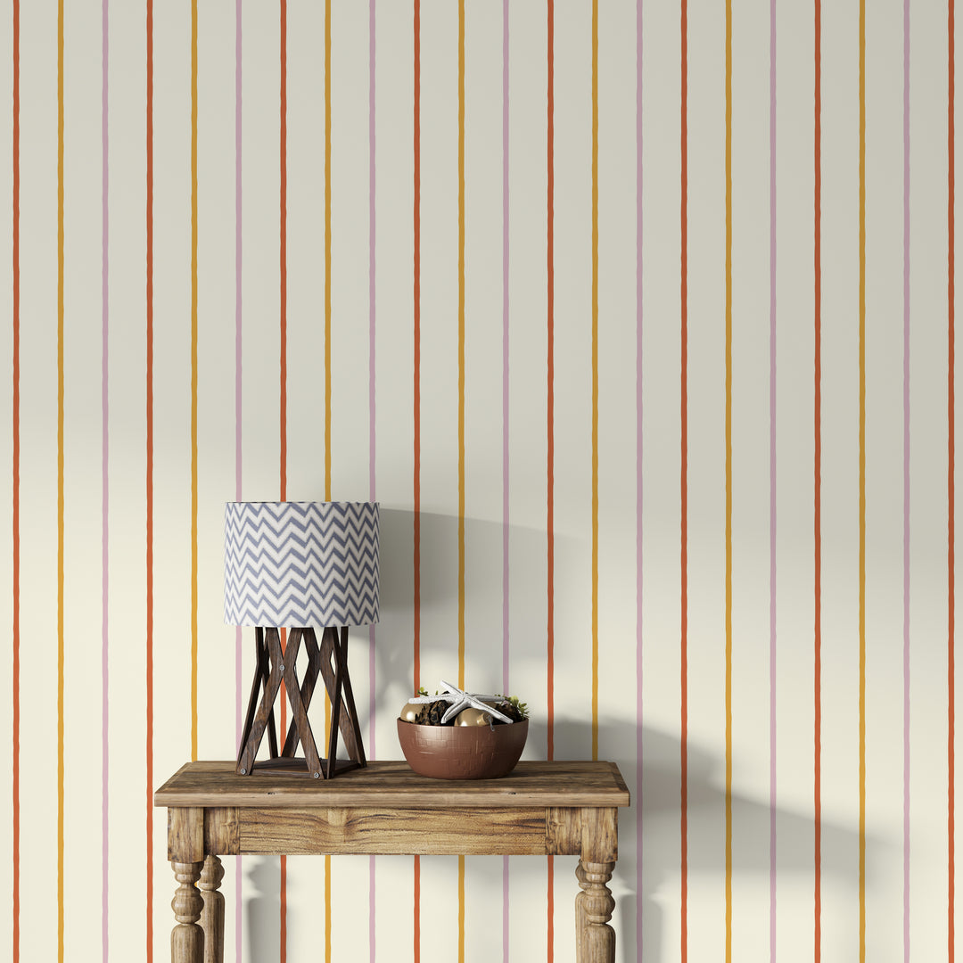 Papel pintado Rayas Finas Ocre Naranja Rosa L