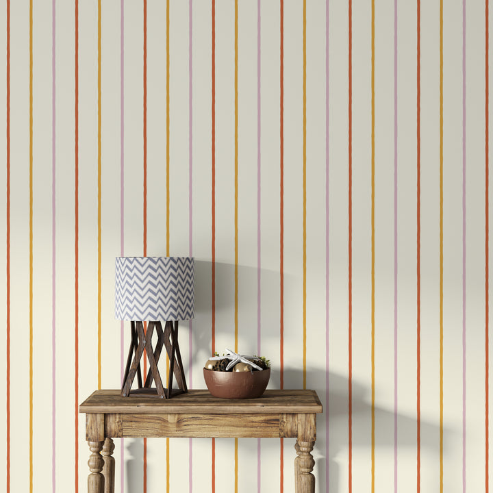 Papel pintado Rayas Finas Ocre Naranja Rosa L