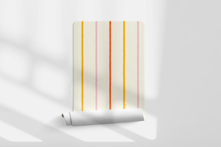 Papel pintado Rayas Finas Ocre Naranja Rosa L