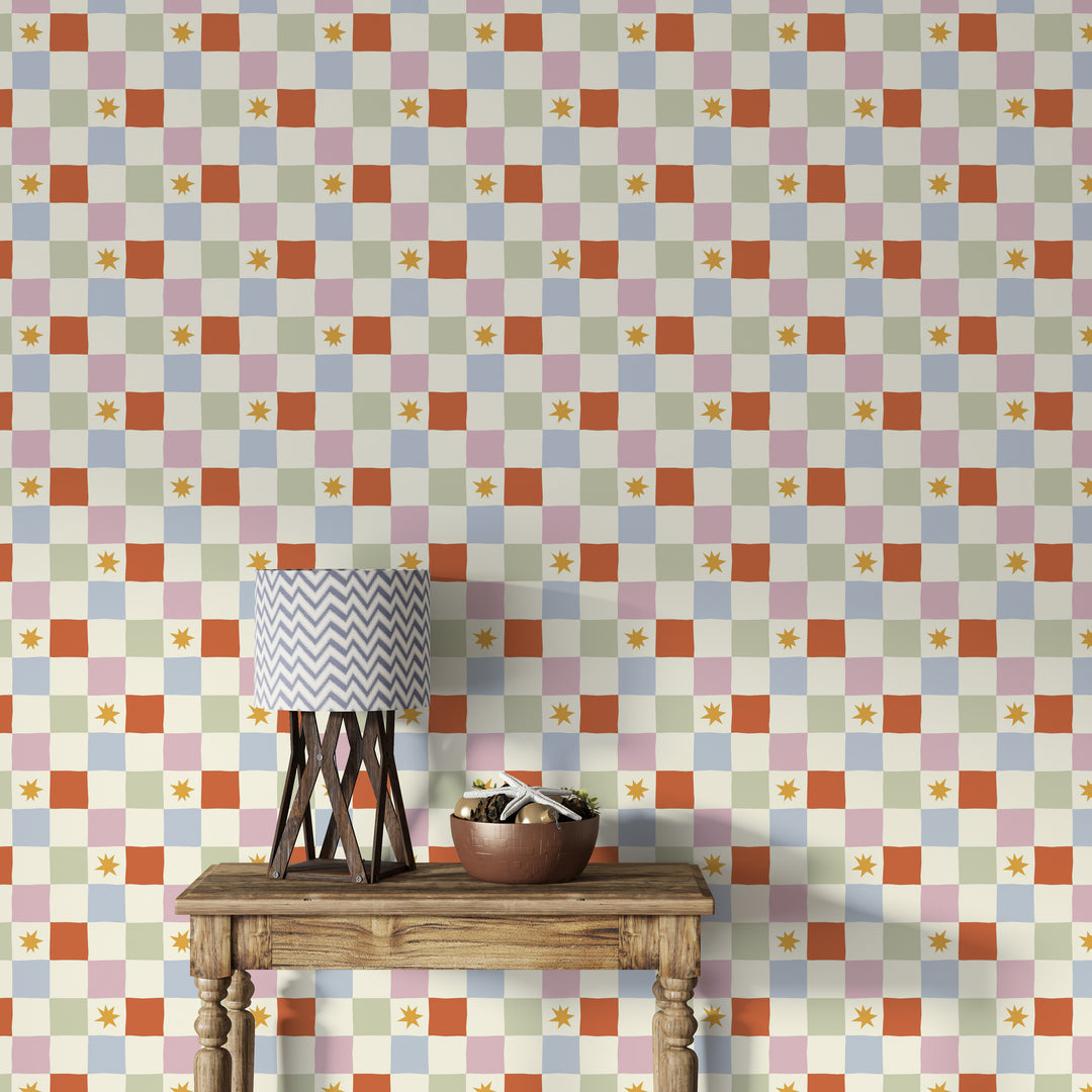 Papel pintado Cuadros Colores Pastel Estrellas Naranja M
