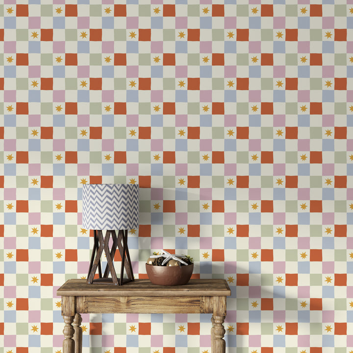 Papel pintado Cuadros Colores Pastel Estrellas Naranja M