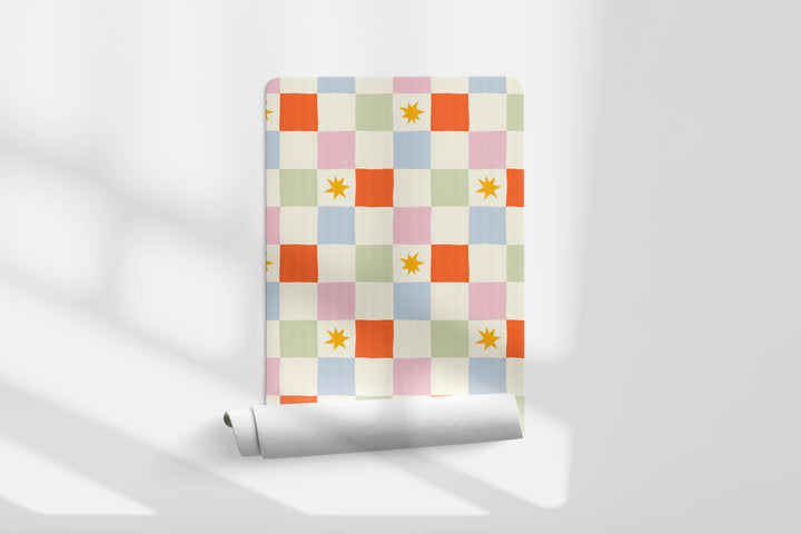 Papel pintado Cuadros Colores Pastel Estrellas Naranja M