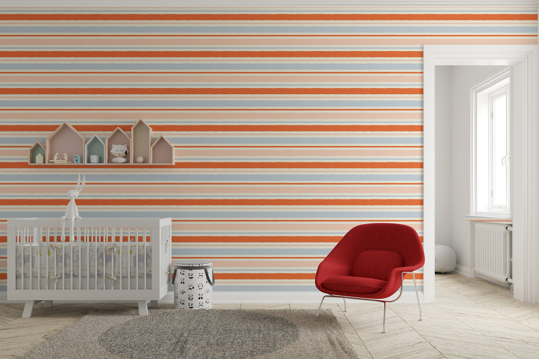 Papel pintado Rayas Irregulares Naranja Azul Palo M